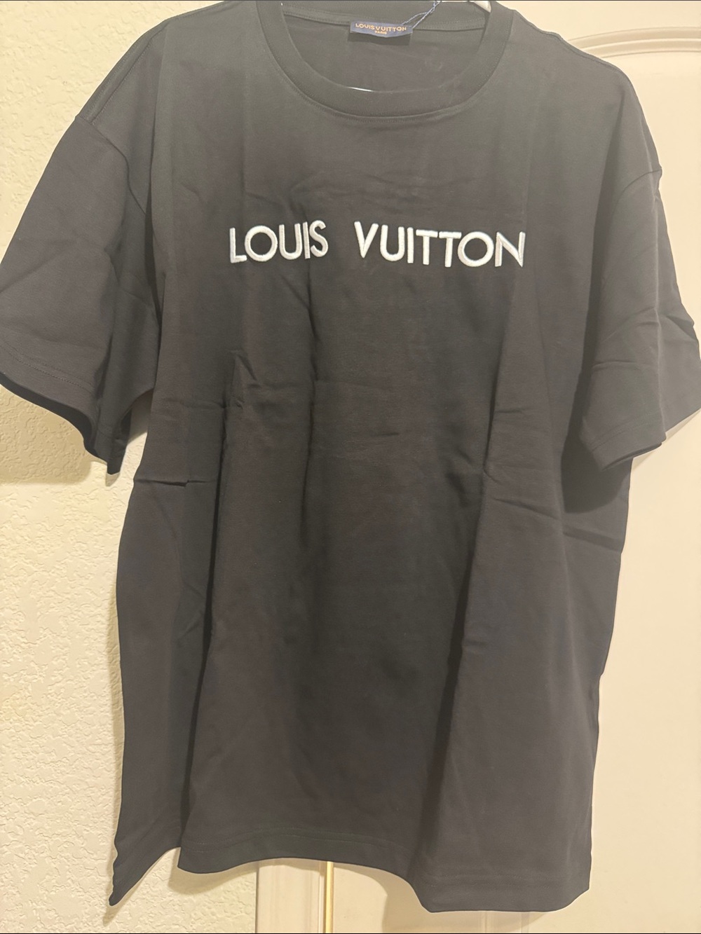 Louis Vuitton Black T-Shirt with White Logo